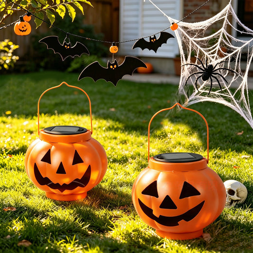 Solar Iron Lantern Pendant Halloween Pumpkin Lantern Outdoor Garden Decoration