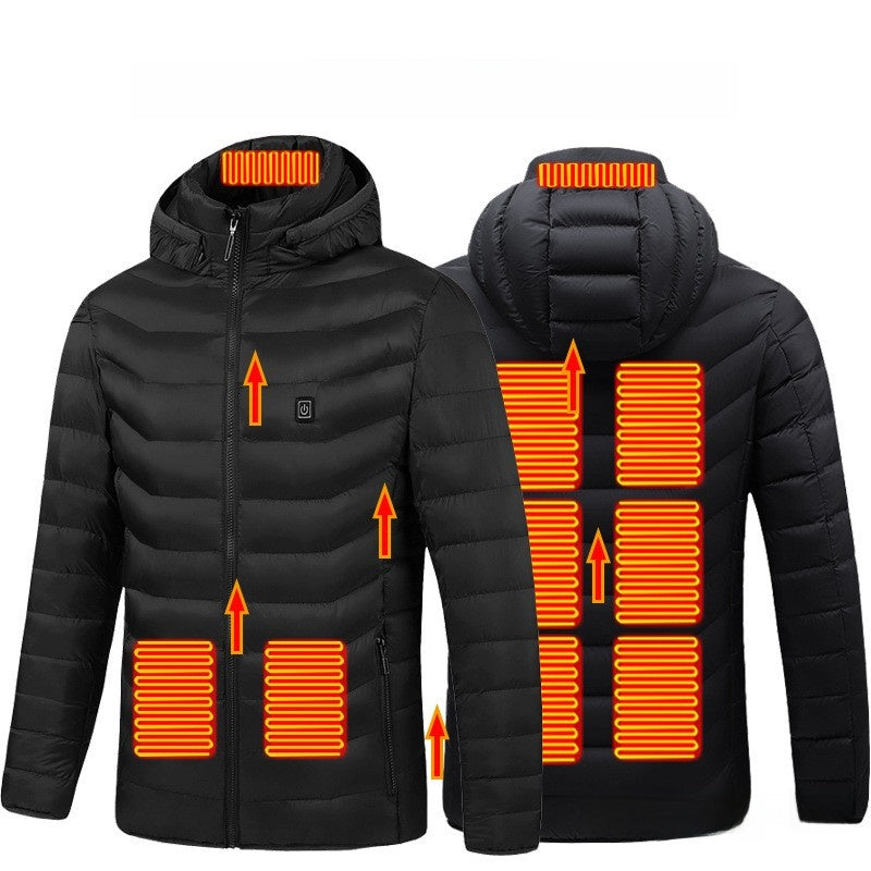 Men's Electric Heating Jacket Hooded Windproof Thermal Coat with USB Power