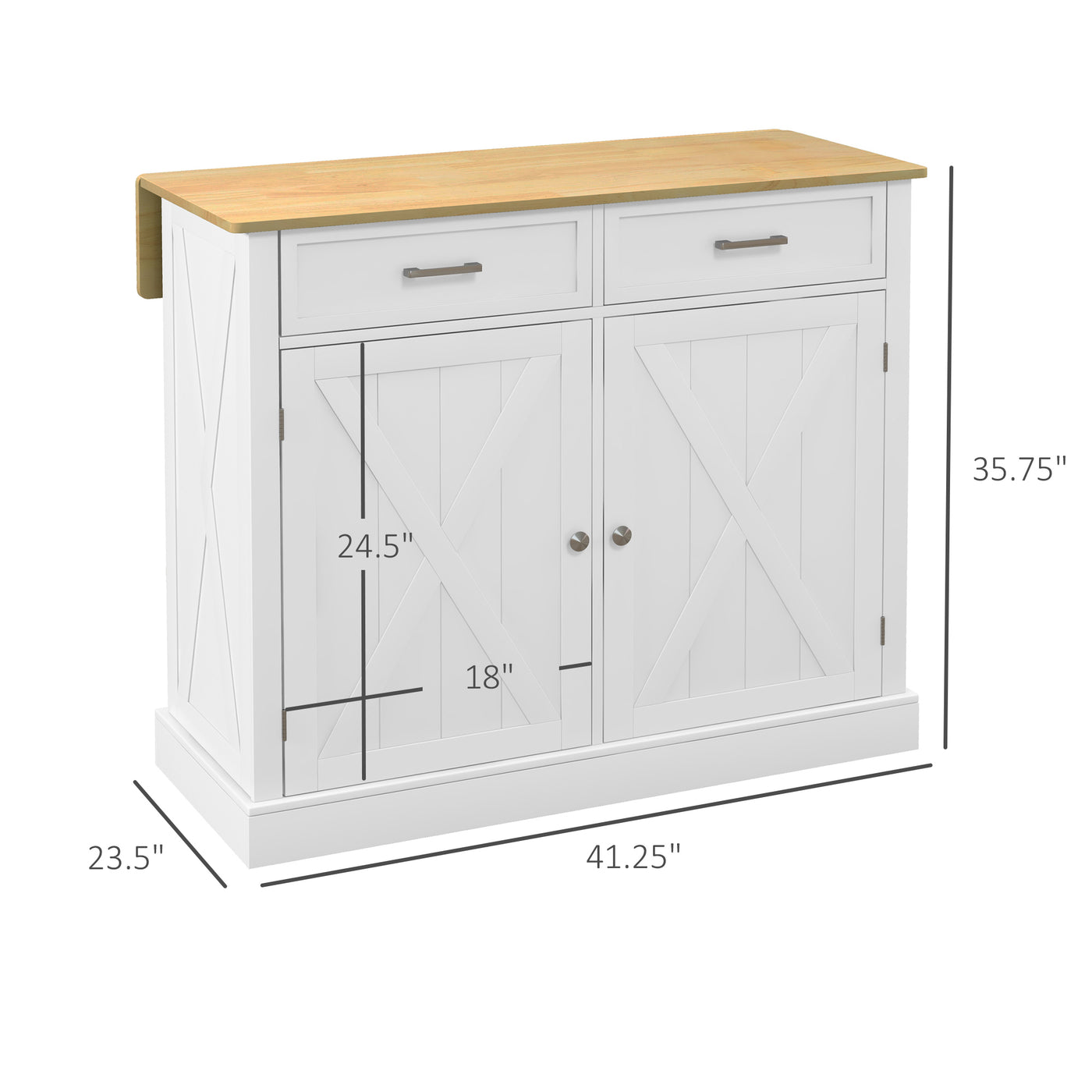 Kitchen cart with drop-leaf breakfast bar seating two stools