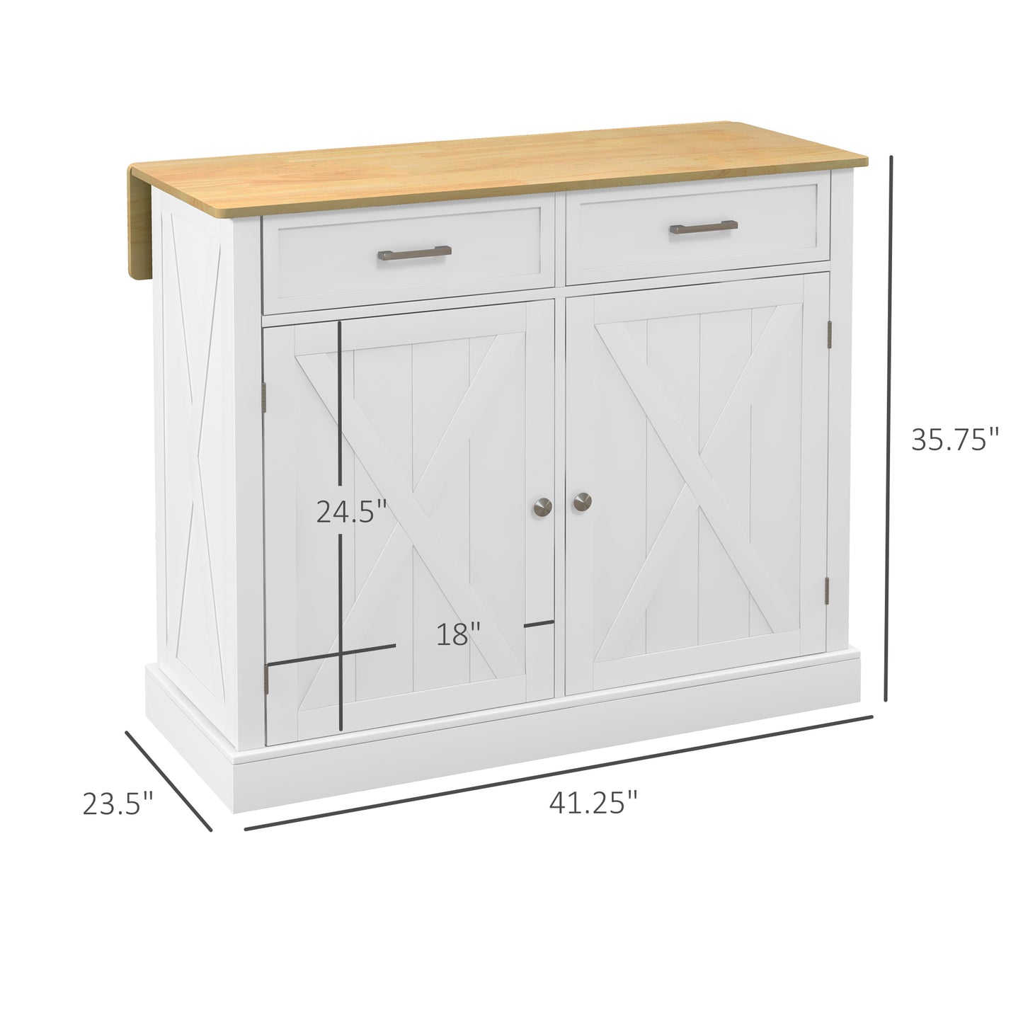 Kitchen cart with drop-leaf breakfast bar seating two stools