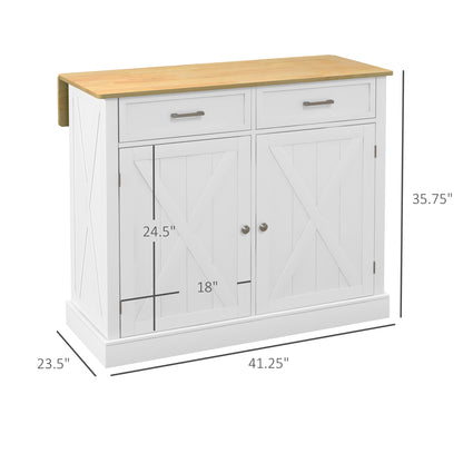 Kitchen cart with drop-leaf breakfast bar seating two stools