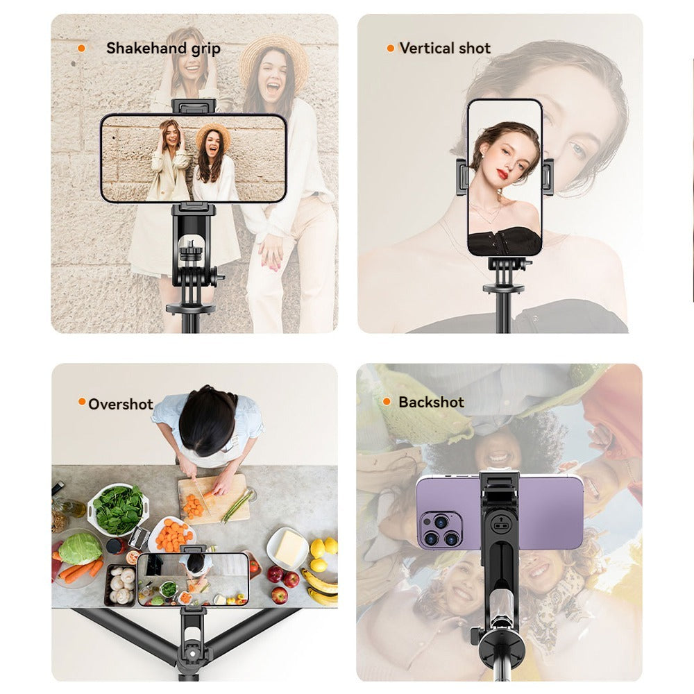 Selfie stick ring light illuminated close-up