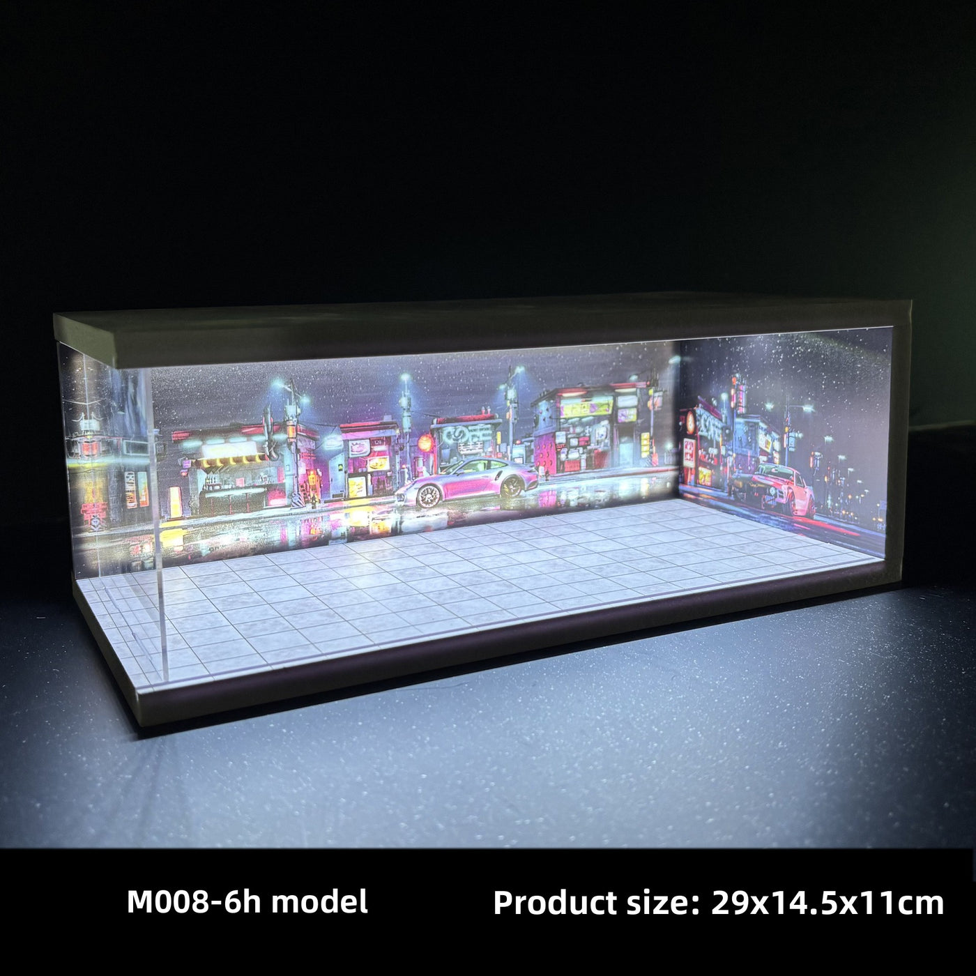 Miniature Cyberpunk Scene Model with Neon Lights