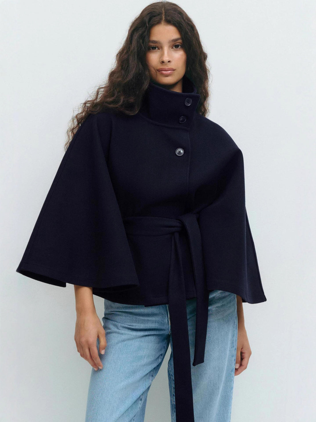 Women's Stand Collar Tie-Up Cropped Jacket Loose Fit Casual
