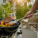 4-piece stainless steel BBQ grill tool set laid out