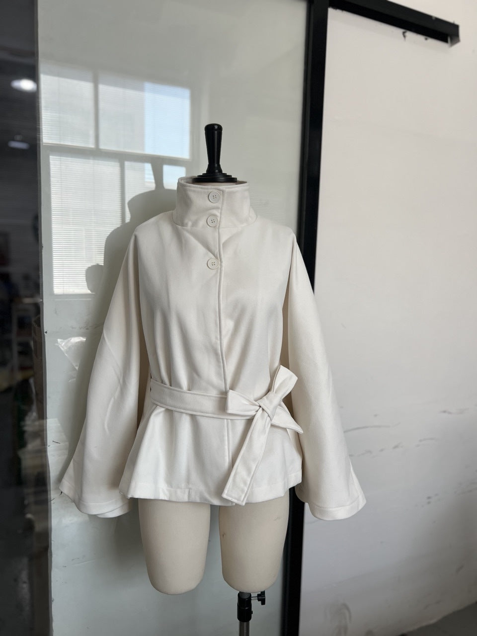 Women's Stand Collar Tie-Up Cropped Jacket Loose Fit Casual
