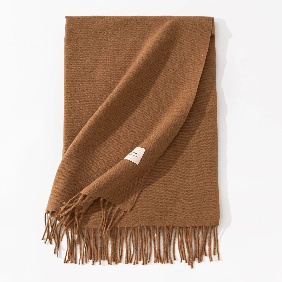 Khaki faux cashmere scarf with tassels, folded