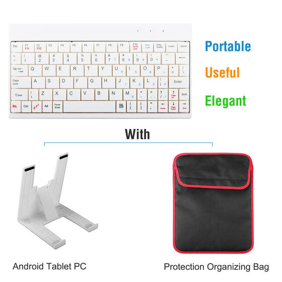 White mini keyboard with tablet stand and protective carry bag
