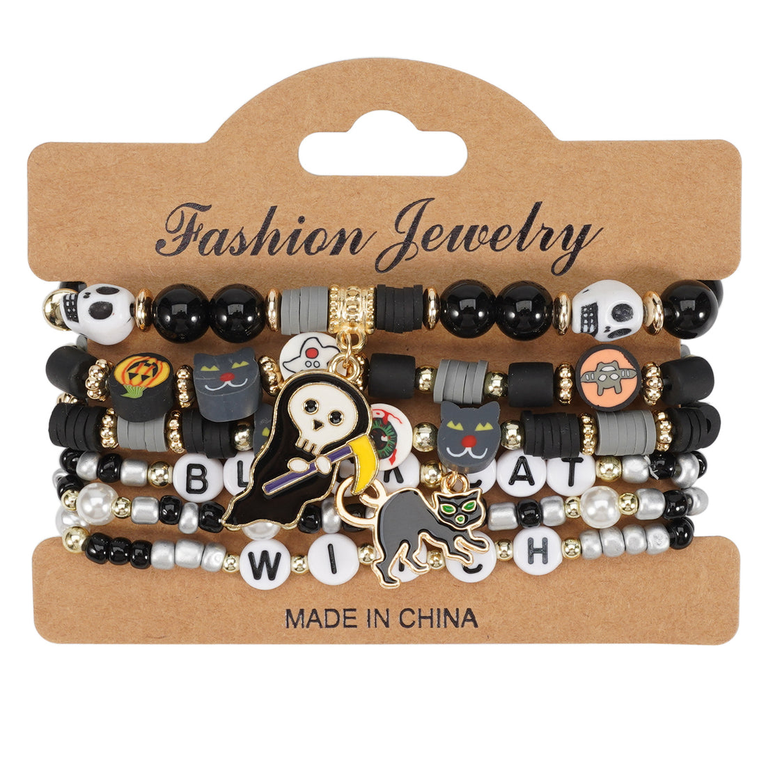Halloween Beaded Bracelet with Ghost Pendant