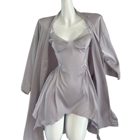 Women Satin Camisole Nightgown V-Neck Lace Sleepwear
