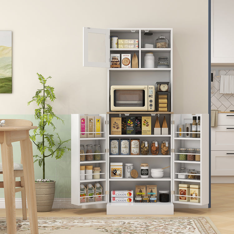 White 66.5 inch tall kitchen pantry cabinet with adjustable shelves