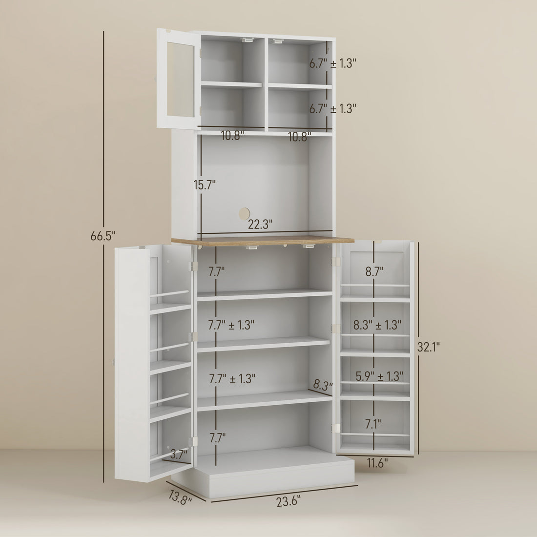 Kitchen pantry cabinet interior with adjustable shelves