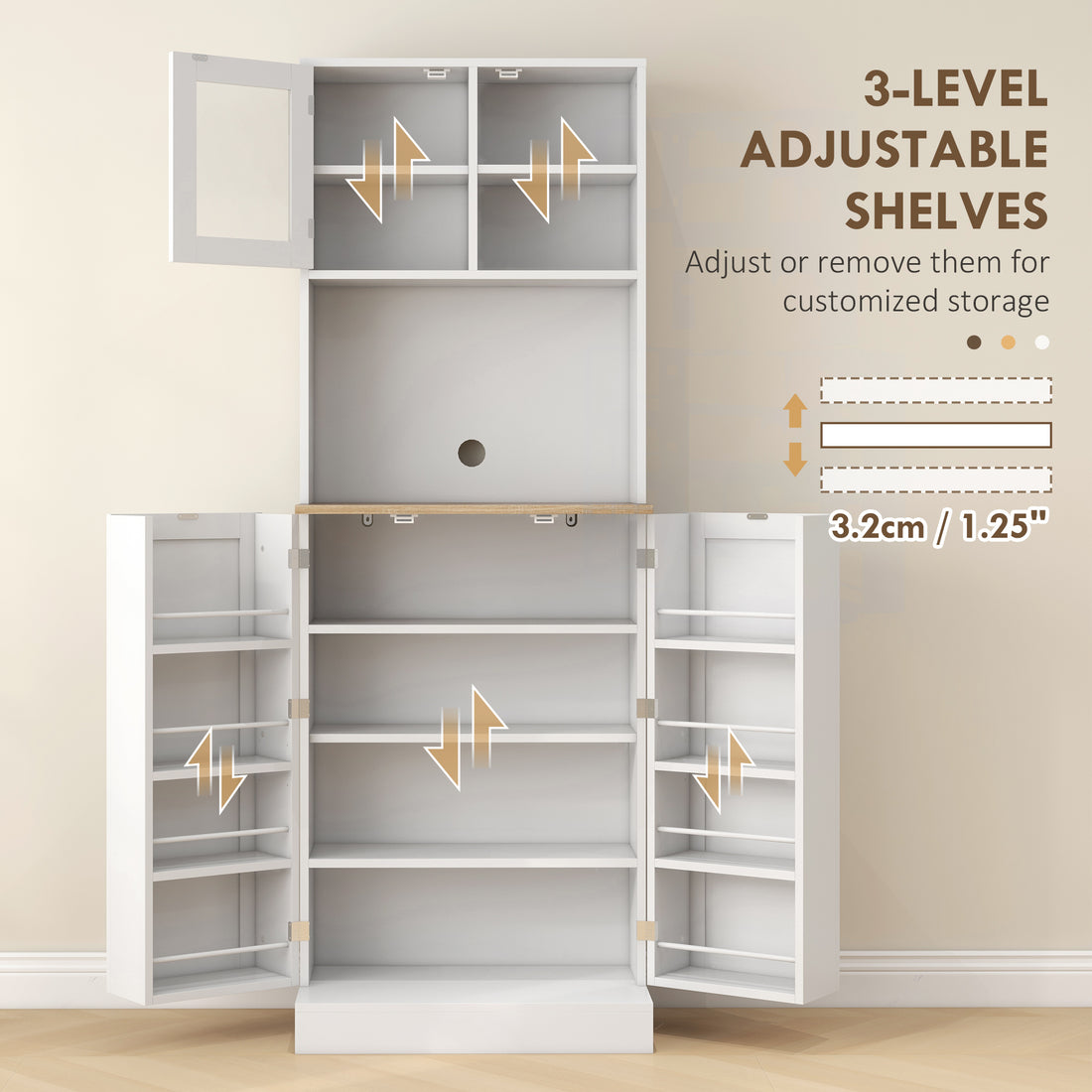 Kitchen pantry cabinet lower compartment with dishes