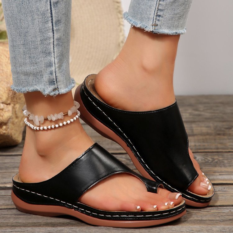 Large-size Cow-toe Wedge Sandals Go-out Flip-on Casual Slippers