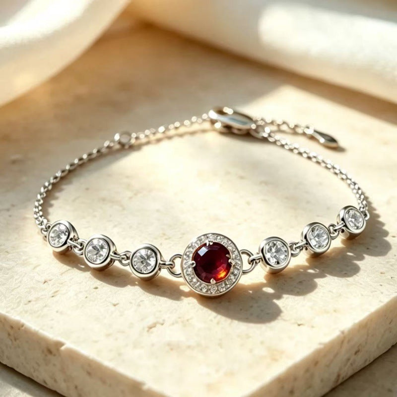 Women's S925 Silver Birthstone Bracelet with Natural Gemstones Gold Plated