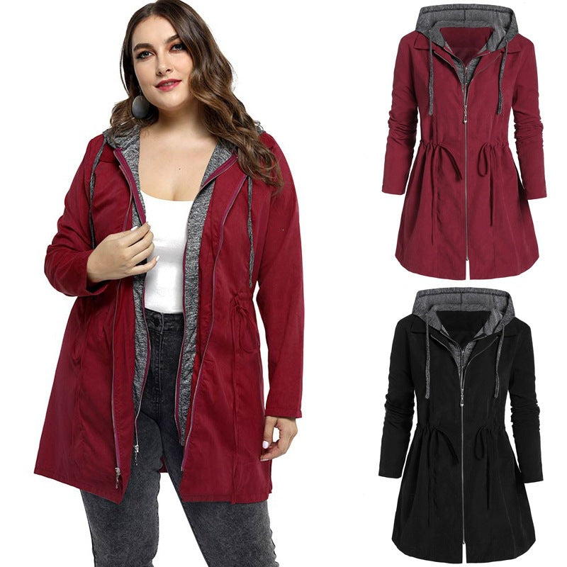 Women's long hooded trench coat with double zipper front, photo 1