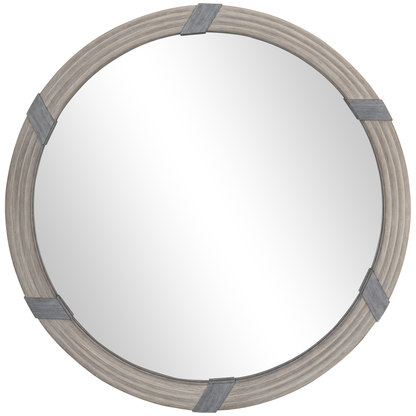 30.75 Inch Wood Round Wall Mirror Farmhouse Decor