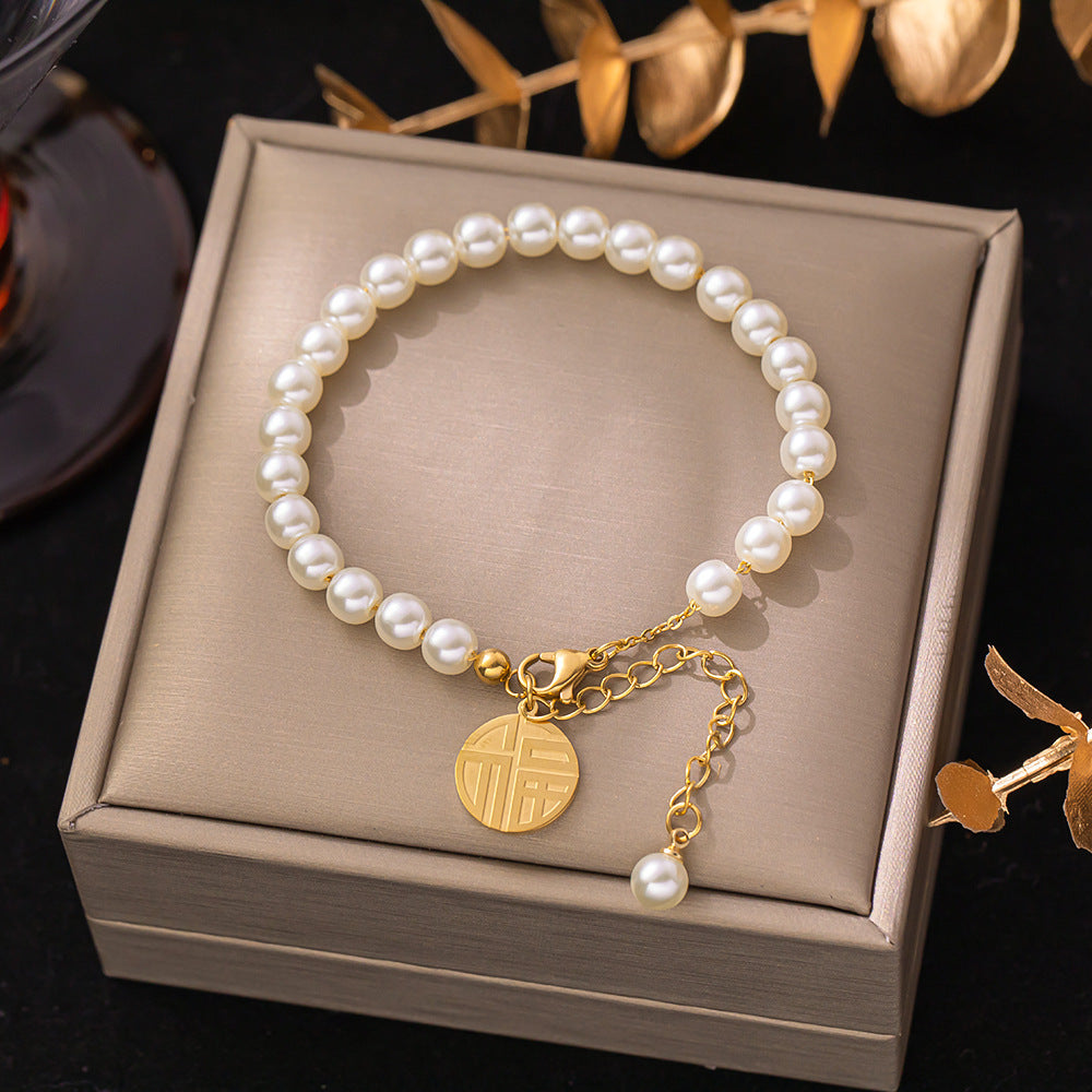 Women's Titanium Steel Inlaid Charm Bracelet Versatile Fashion Jewelry