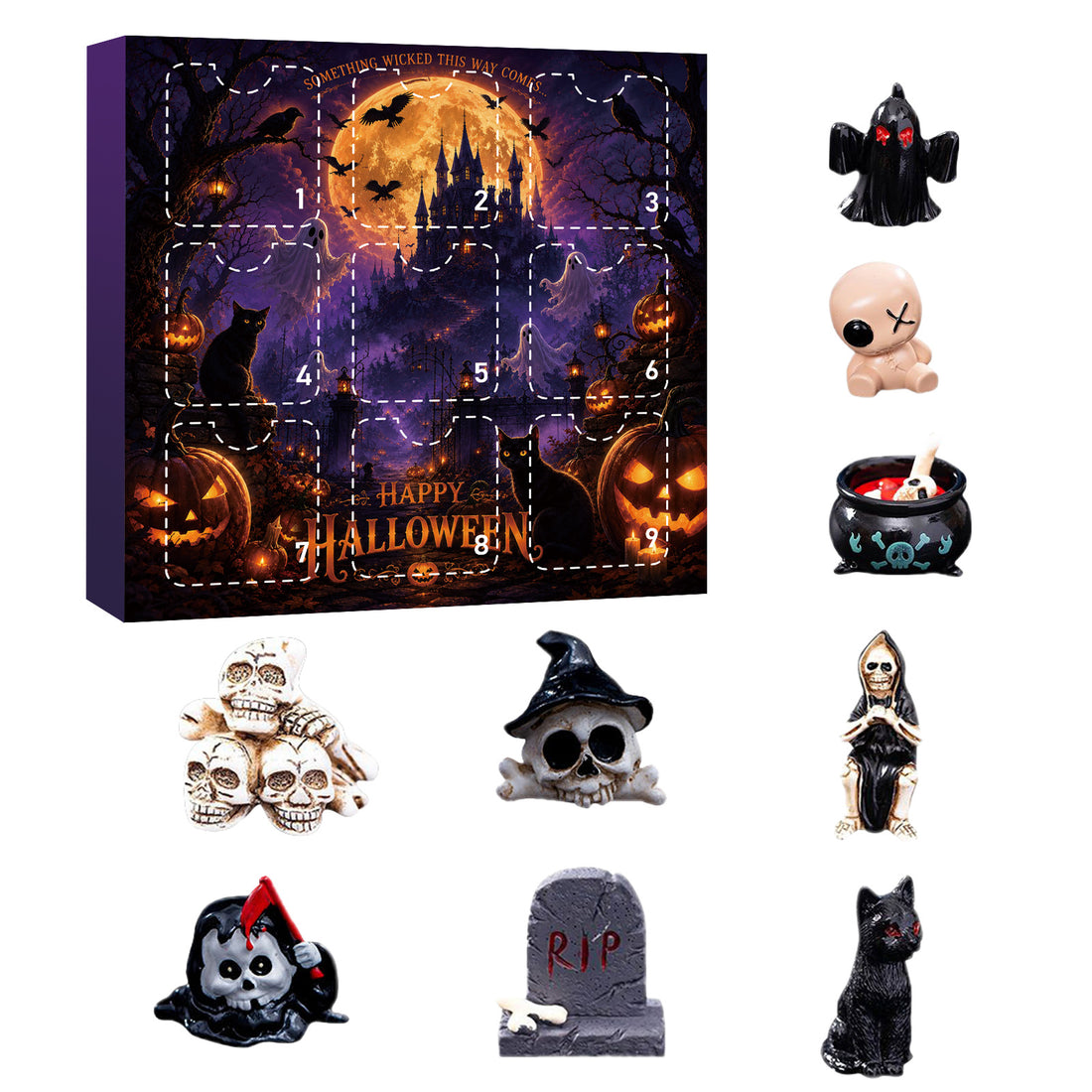 Halloween 9Grid Advent Calendar Blind Box Ghost Pumpkin Resin Ornament