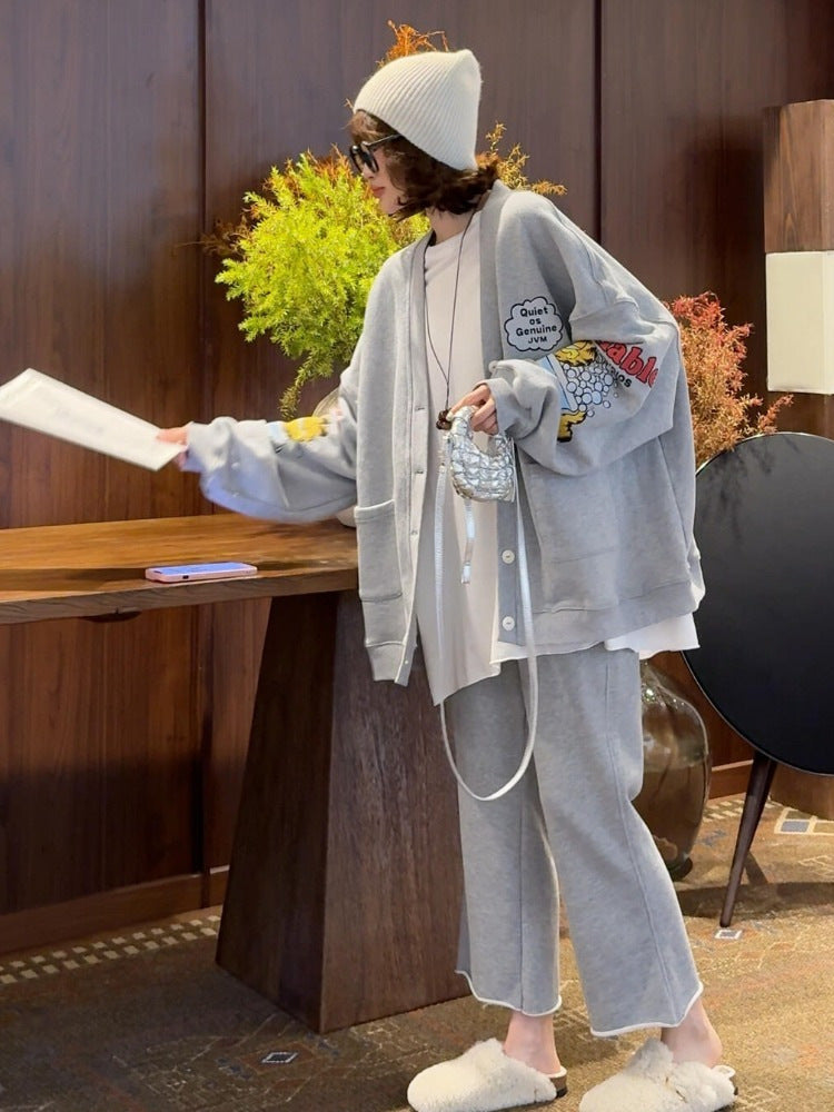Gray cartoon print button sweatshirt jacket, photo 1