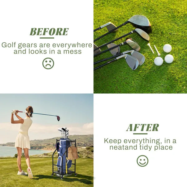 Golf bag rack steel frame close up