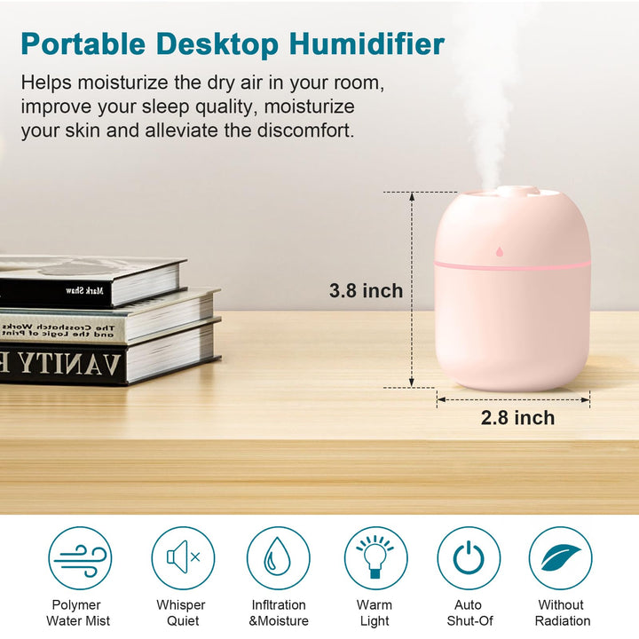 Cool mist humidifier next to a nightstand lamp