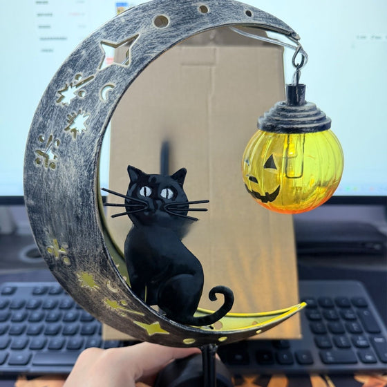 Solar Black Cat Pumpkin Stake Light Decor product image 2