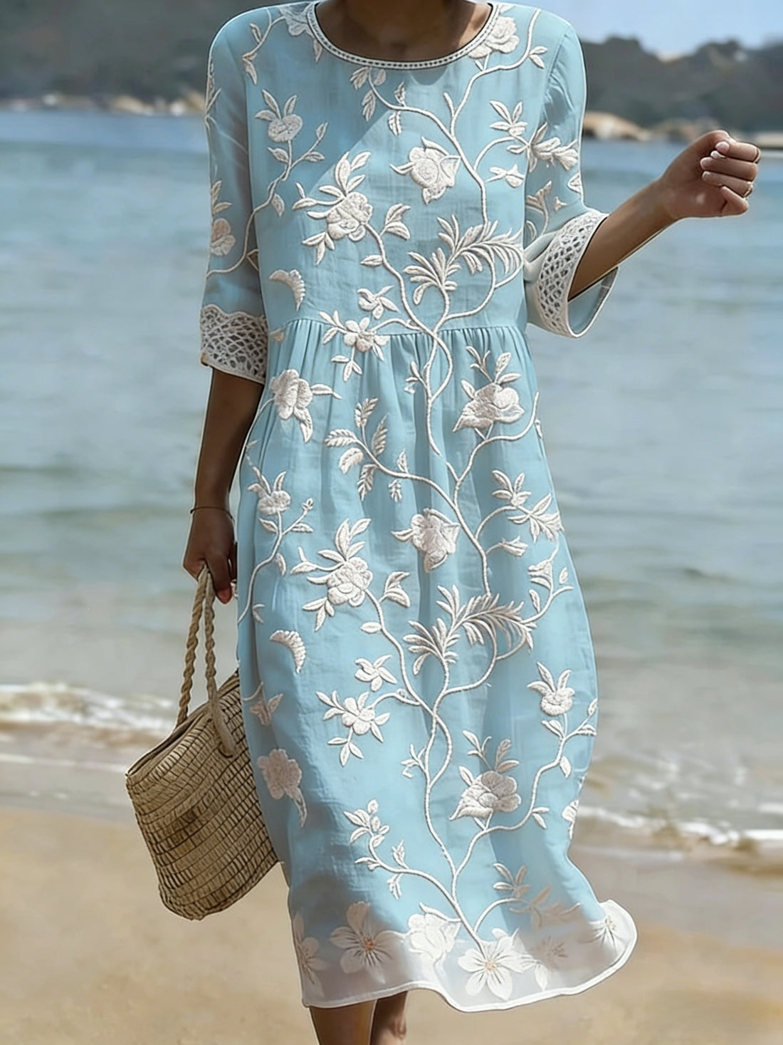 Women's floral print long-sleeved round-neck dress