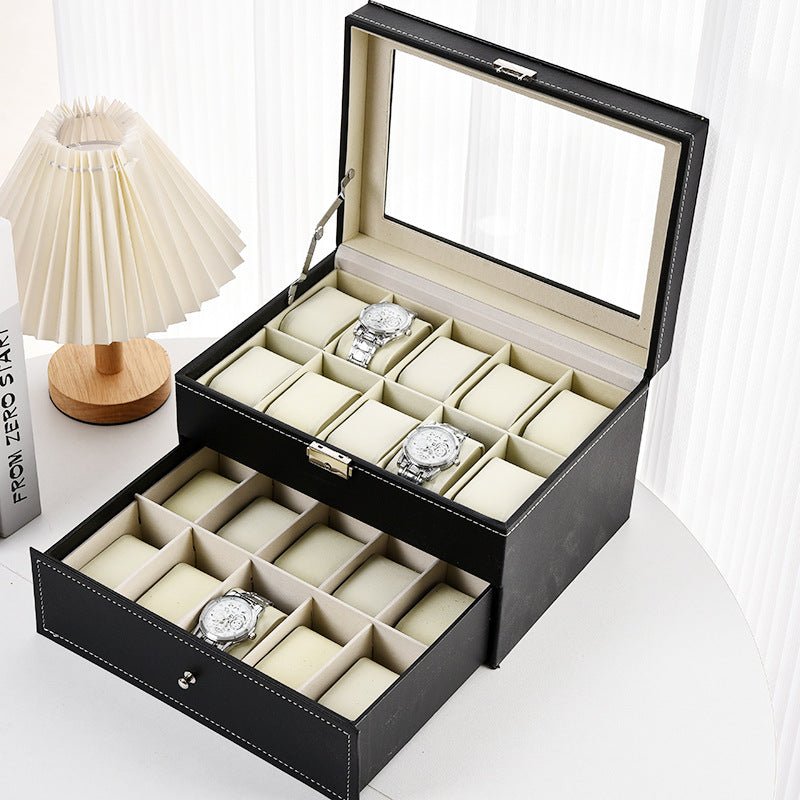 Leather Watch Display Storage Box with Transparent Window