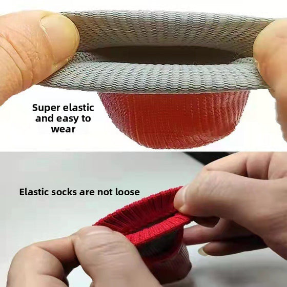 Stretching the elastic opening of a dog sock shoe