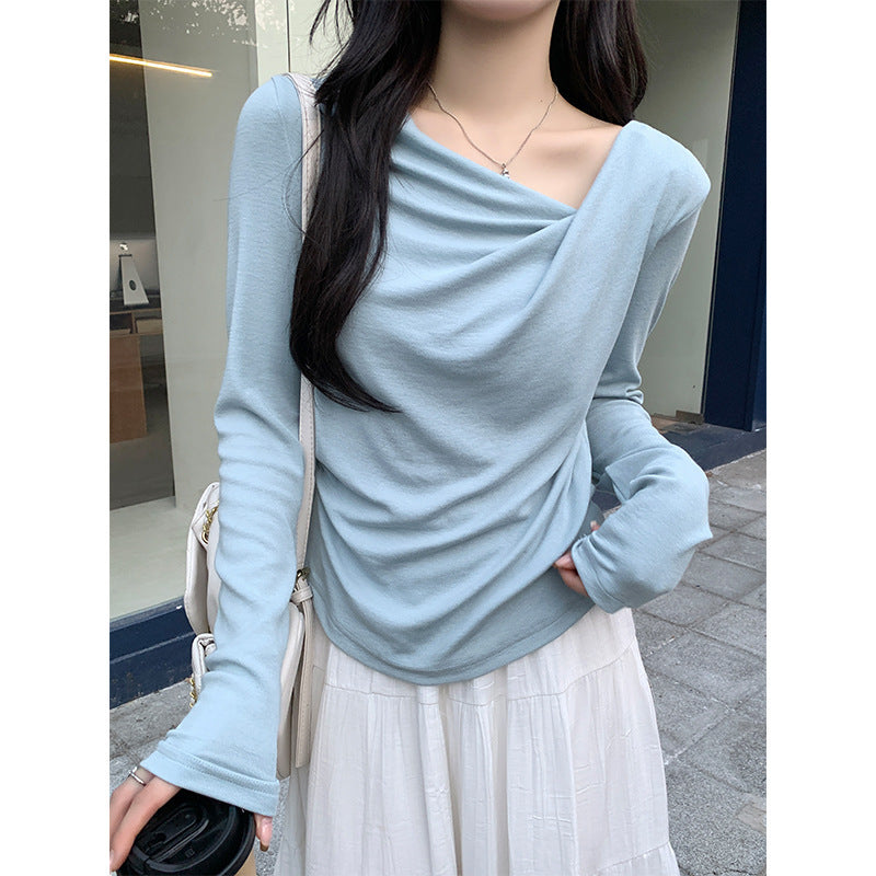 Pure Desire One-Shoulder Collar Long-Sleeved Knit Tight Inner Base Top