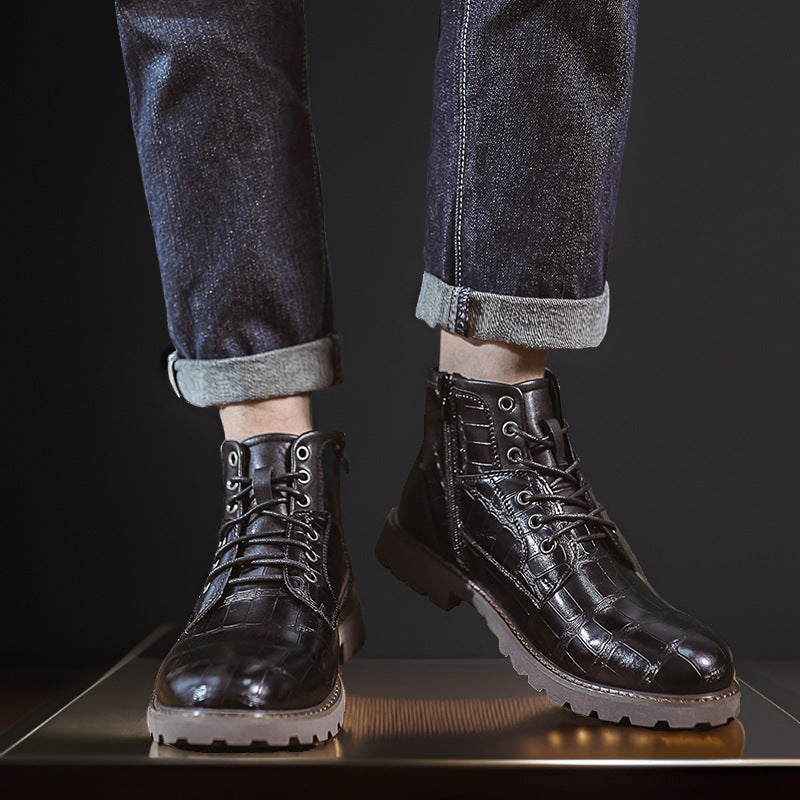 Mens Vintage Side Zip Leather Boots