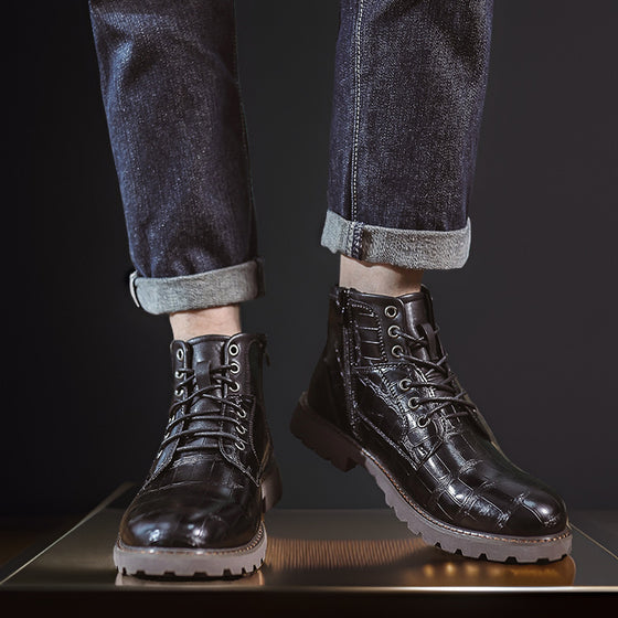 Mens Vintage Side Zip Leather Boots