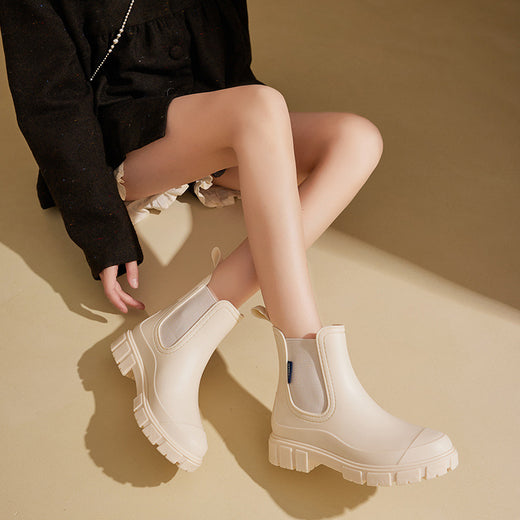 Women Waterproof Mid-Calf PVC Rain Boots with Non-Slip Sole