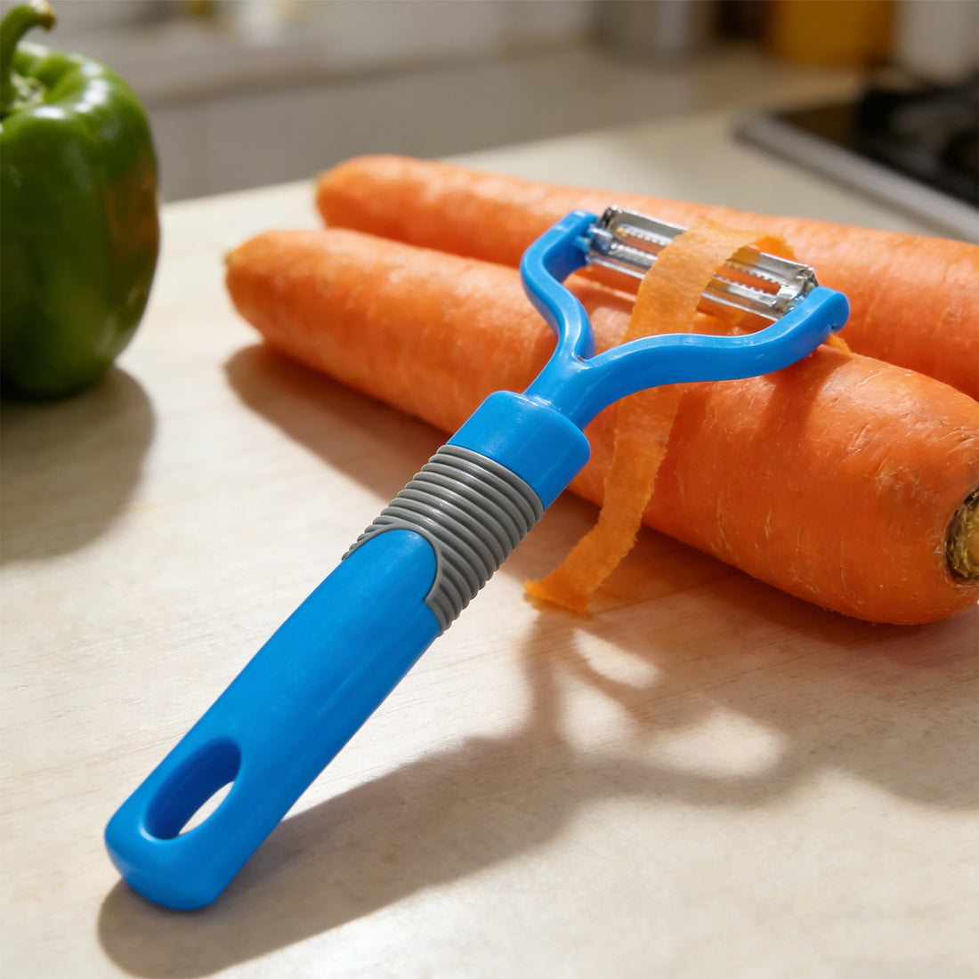 Vegetable peeler stainless steel blade close-up