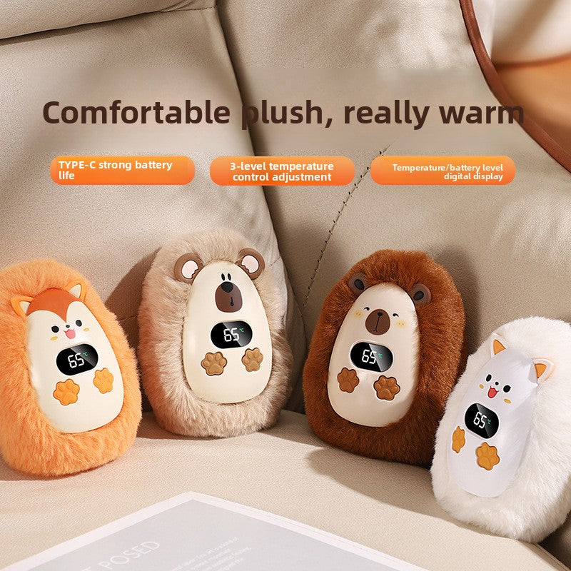 Plush Rechargeable Hand Warmer with Digital Display and Portable Design