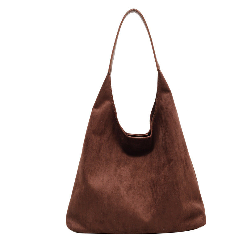 Retro Soft Suede Magnetic Buckle Large Capacity Bucket Shoulder Bag for Women