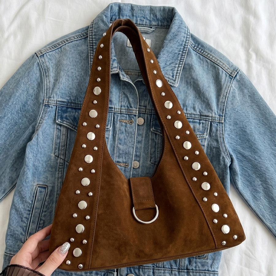 Women's Corduroy Studded Magnetic Clasp Underarm Bag