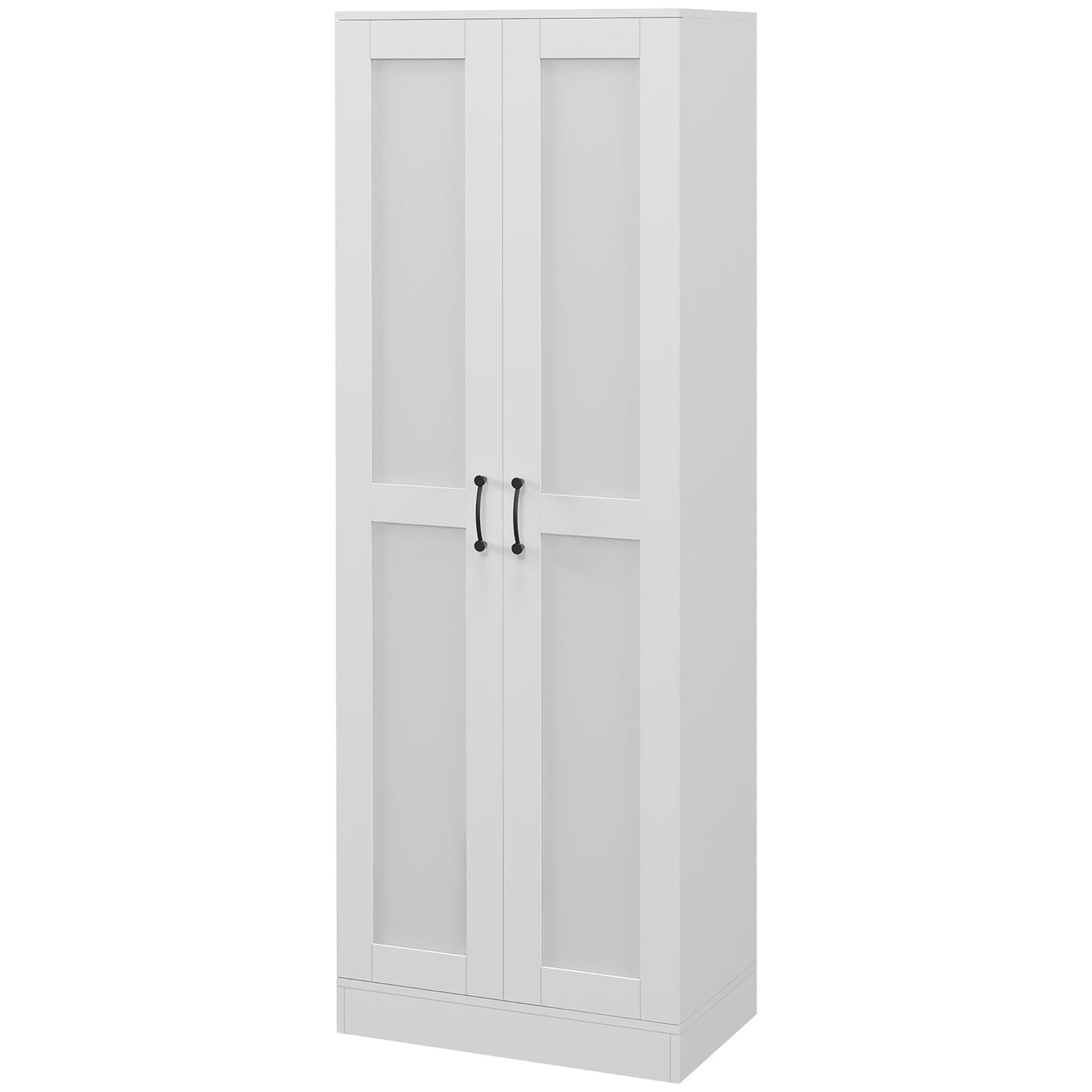 White Tall Storage Cabinet with Adjustable Kitchen Shelves