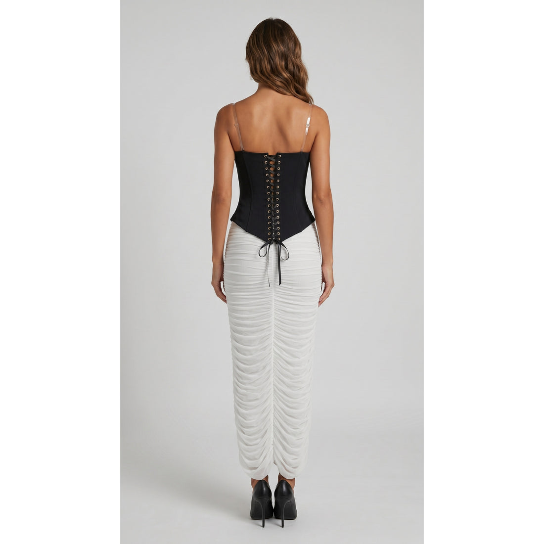 Black and white beaded sheer mesh two-piece dress, photo 4