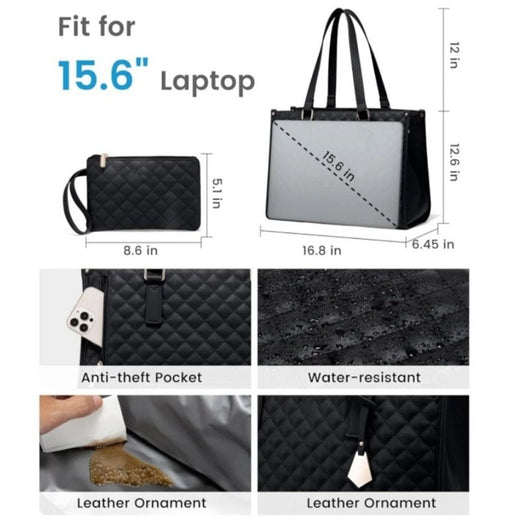 Insulated laptop tote bag side view with padded laptop slot