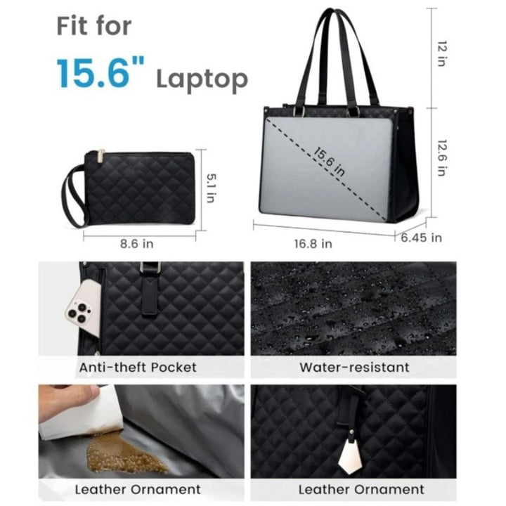 Insulated laptop tote bag side view with padded laptop slot