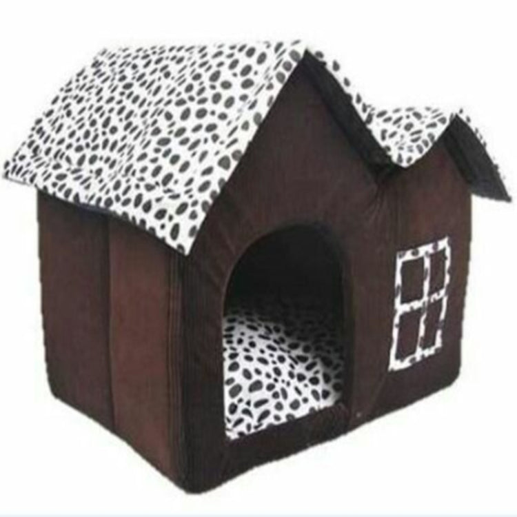 Barn-shaped pet house shown fully open with gable roof