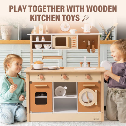 Robud Large Wooden Kids Kitchen Playset with Accessories