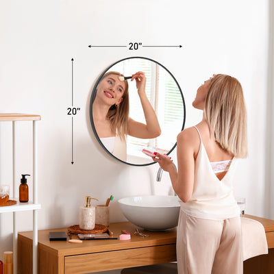 20 Inch Black Circular Wall Mirror for Home Decor