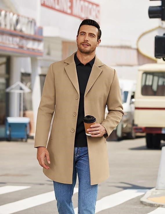 Men's Long Wool Coat Classic Loose Fit Lapel Overcoat