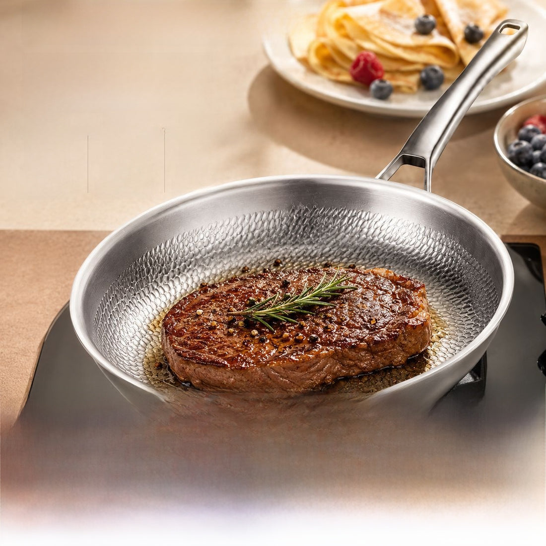 Titanium element fish-scale pattern stainless steel non-stick frying pan without coating