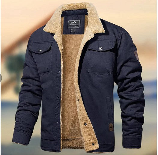 Men's Thickened Fleece Lined Cotton Work Jacket