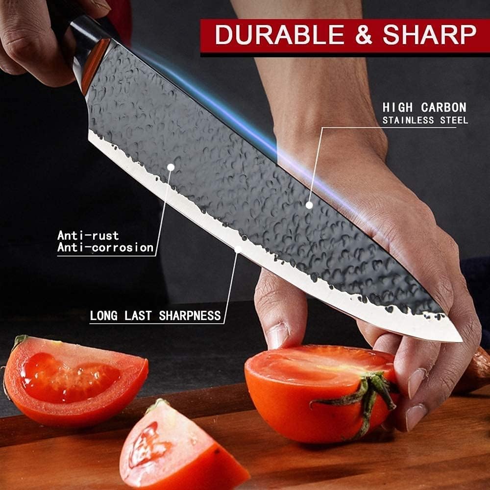 Kitchen knife set displayed in the included block