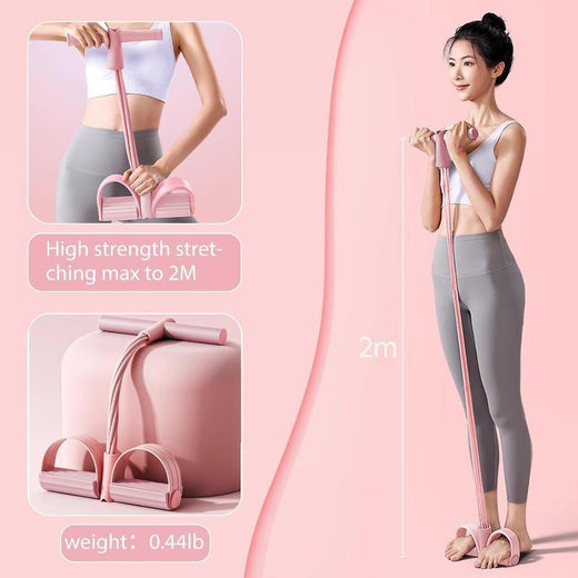 Pedal resistance band with 6 tubes and pink handles